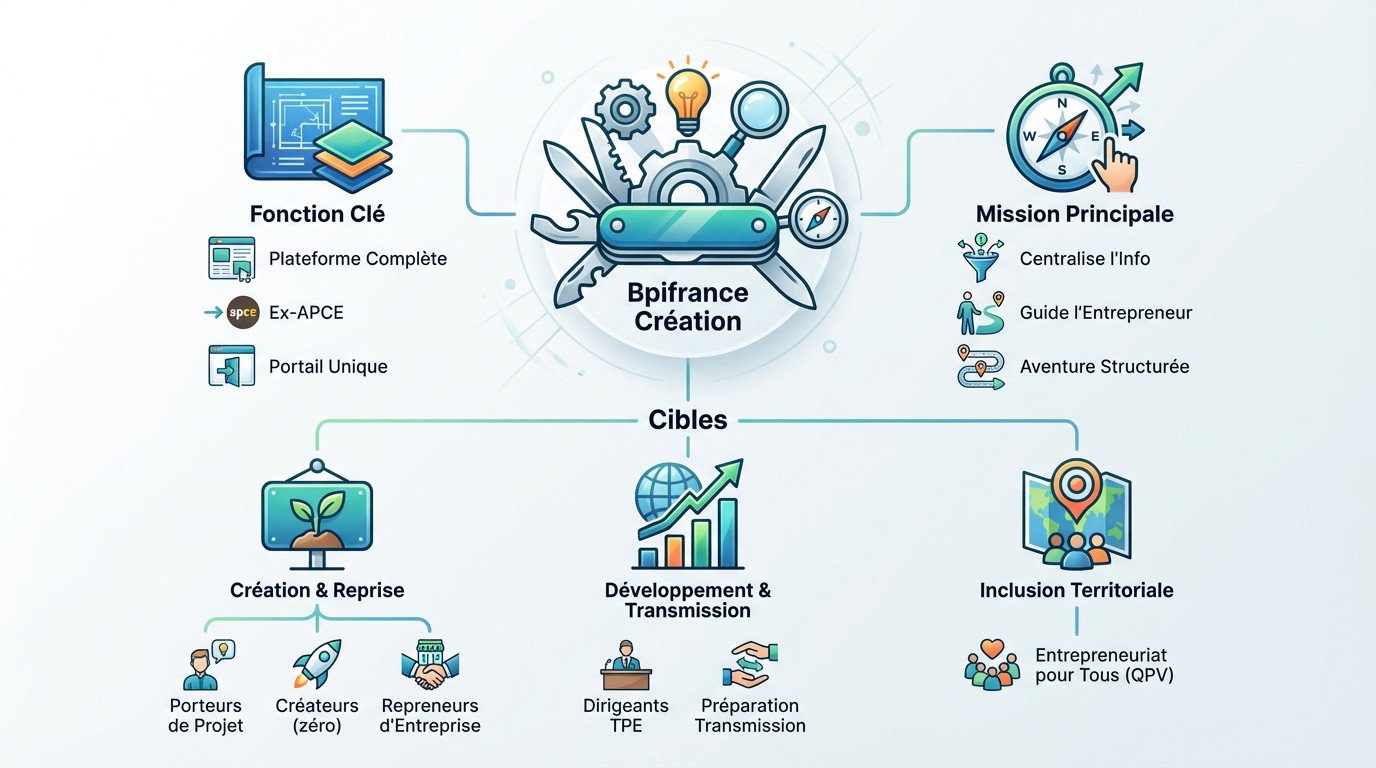 Schéma explicatif des missions et du public cible de Bpifrance Création