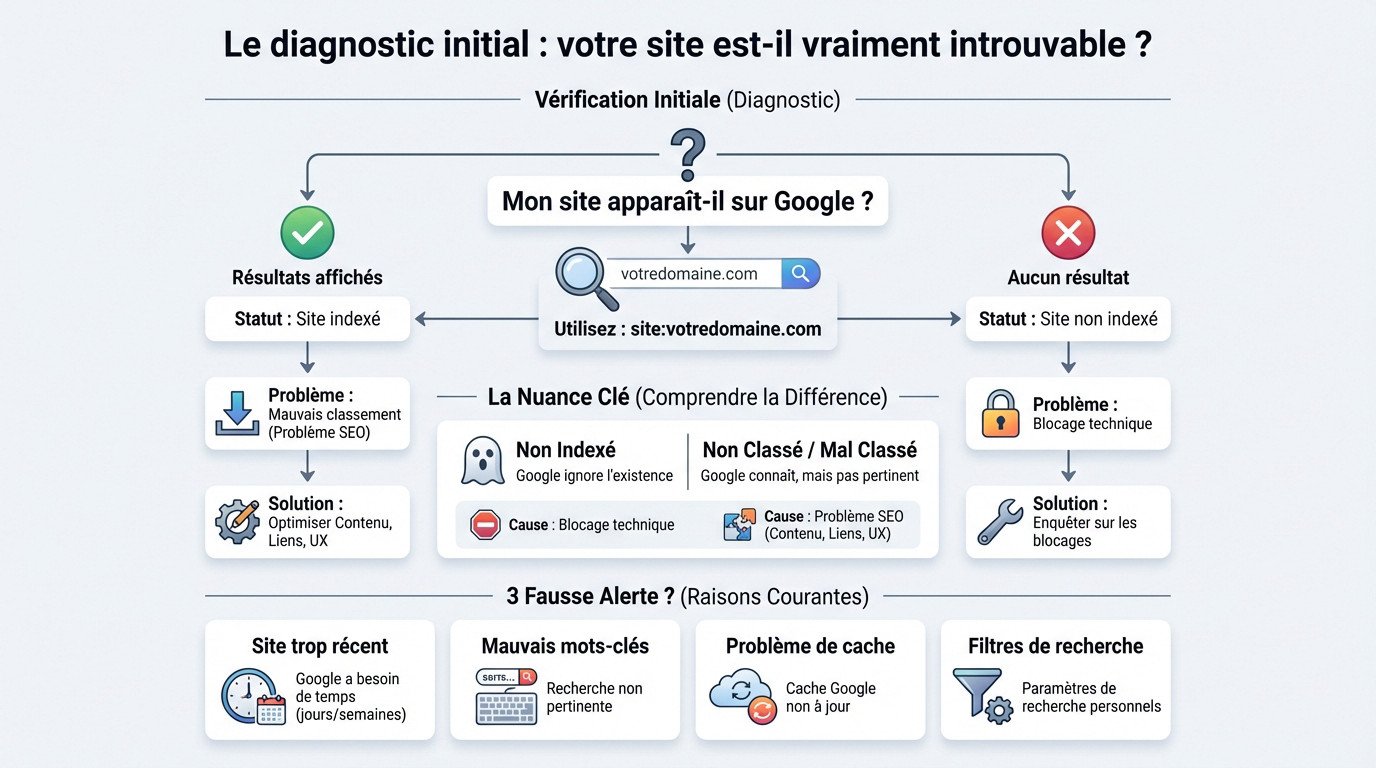 Diagnostic SEO pour comprendre pourquoi un site est introuvable sur Google