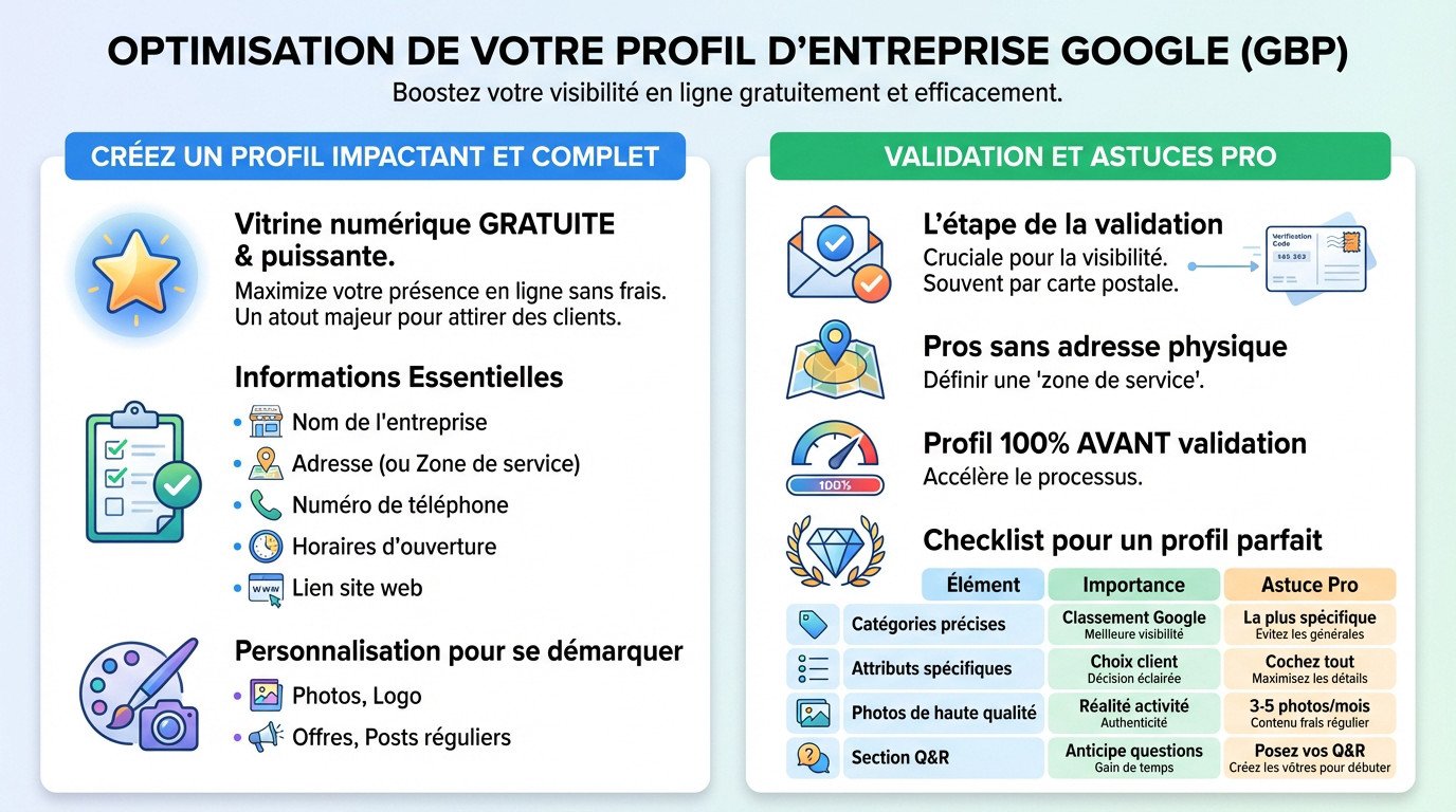 Exemple d'optimisation d'une fiche d'établissement Google Business Profile sur smartphone