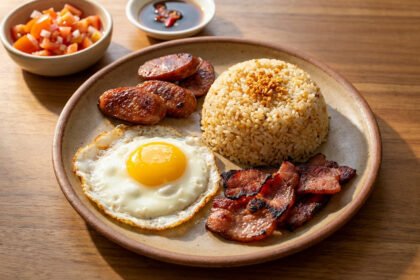 Plat de silog avec riz frit à l'ail, œuf au plat et viande, petit-déjeuner philippin