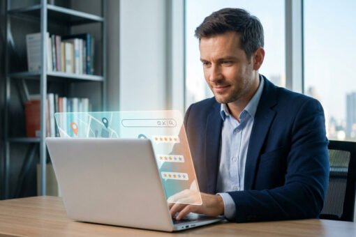 Professionnel utilisant Google Business pour améliorer sa visibilité locale