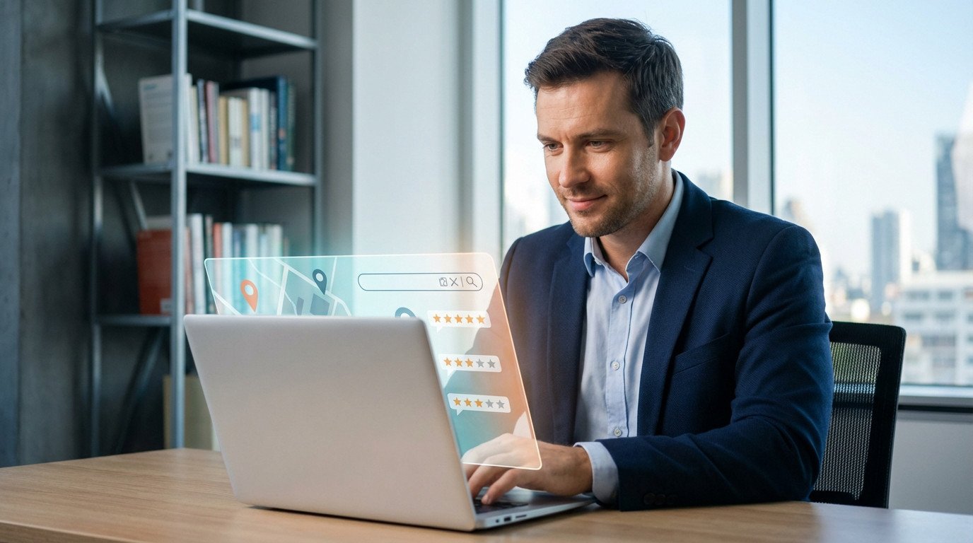 Professionnel utilisant Google Business pour améliorer sa visibilité locale