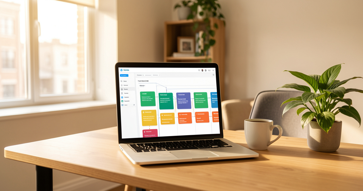 Tableau de bord Axonaut CRM avec pipeline commercial visuel sur écran d'ordinateur dans un bureau moderne