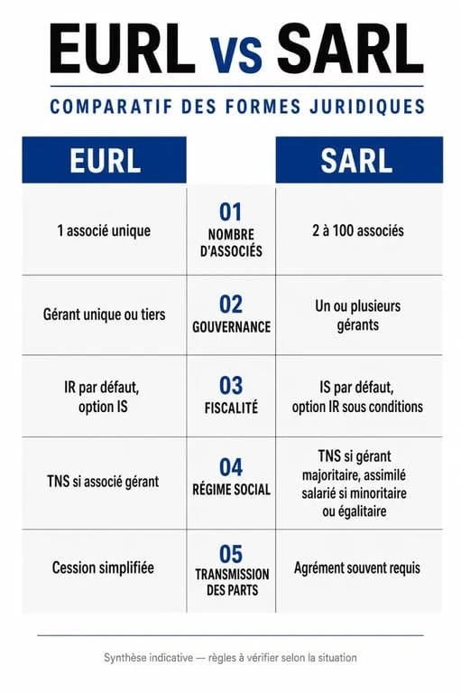 Différence entre EURL et SARL : infographie comparative des critères clés