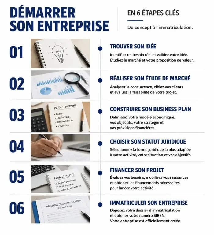 Infographie des 6 étapes pour comment créer son entreprise avec succès