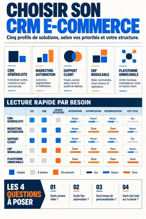 Infographie sur le choix d’un logiciel CRM e-commerce selon le profil et les besoins de l’entreprise