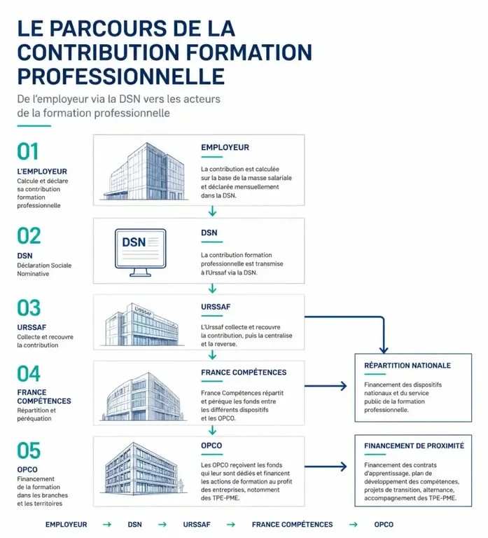 Schéma du circuit de collecte de la contribution formation professionnelle
