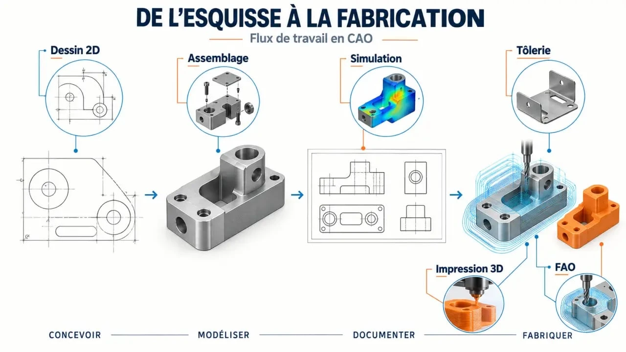 Infographie sur le logiciel de CAO, de la conception 2D et 3D à la fabrication